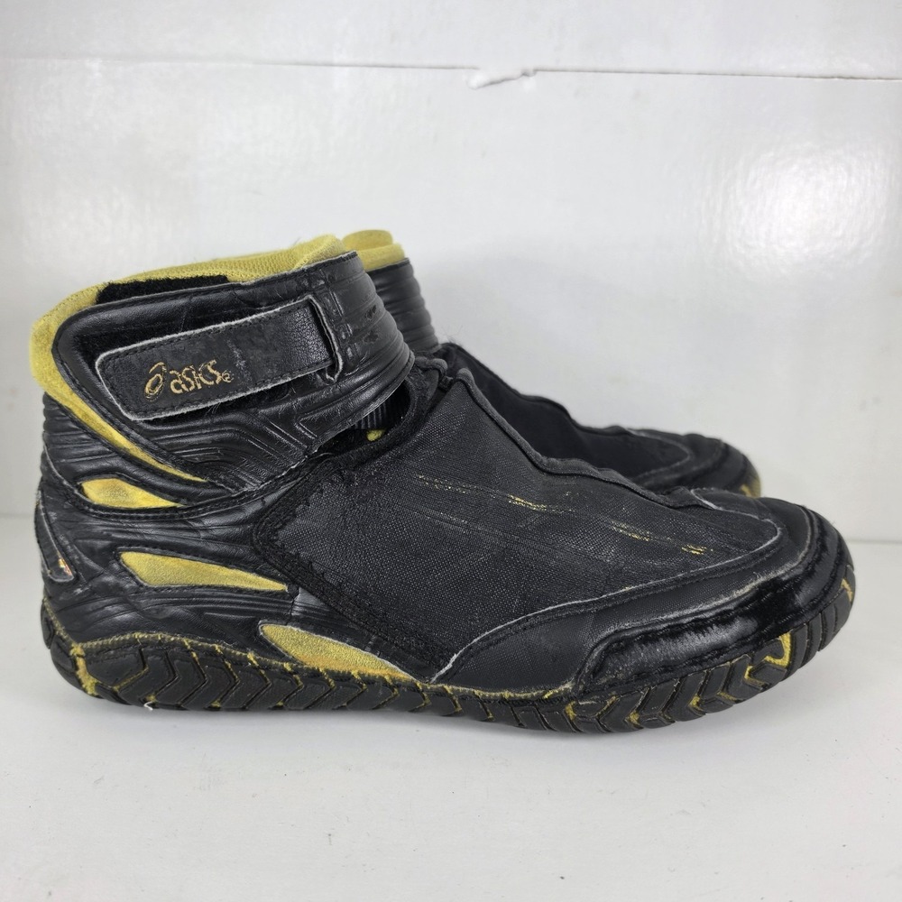 ASICS 54 Wrestling Shoes Mens Fit Sz 9 VTG 2000s Rulons Rare Black Yellow Kolats - Picture 2 of 10